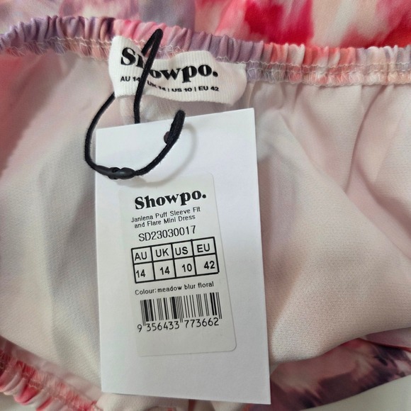Showpo Janiena Puff Sleeve Fit and Flare Mini Dress Meadow Blur Floral - Picture 3 of 12